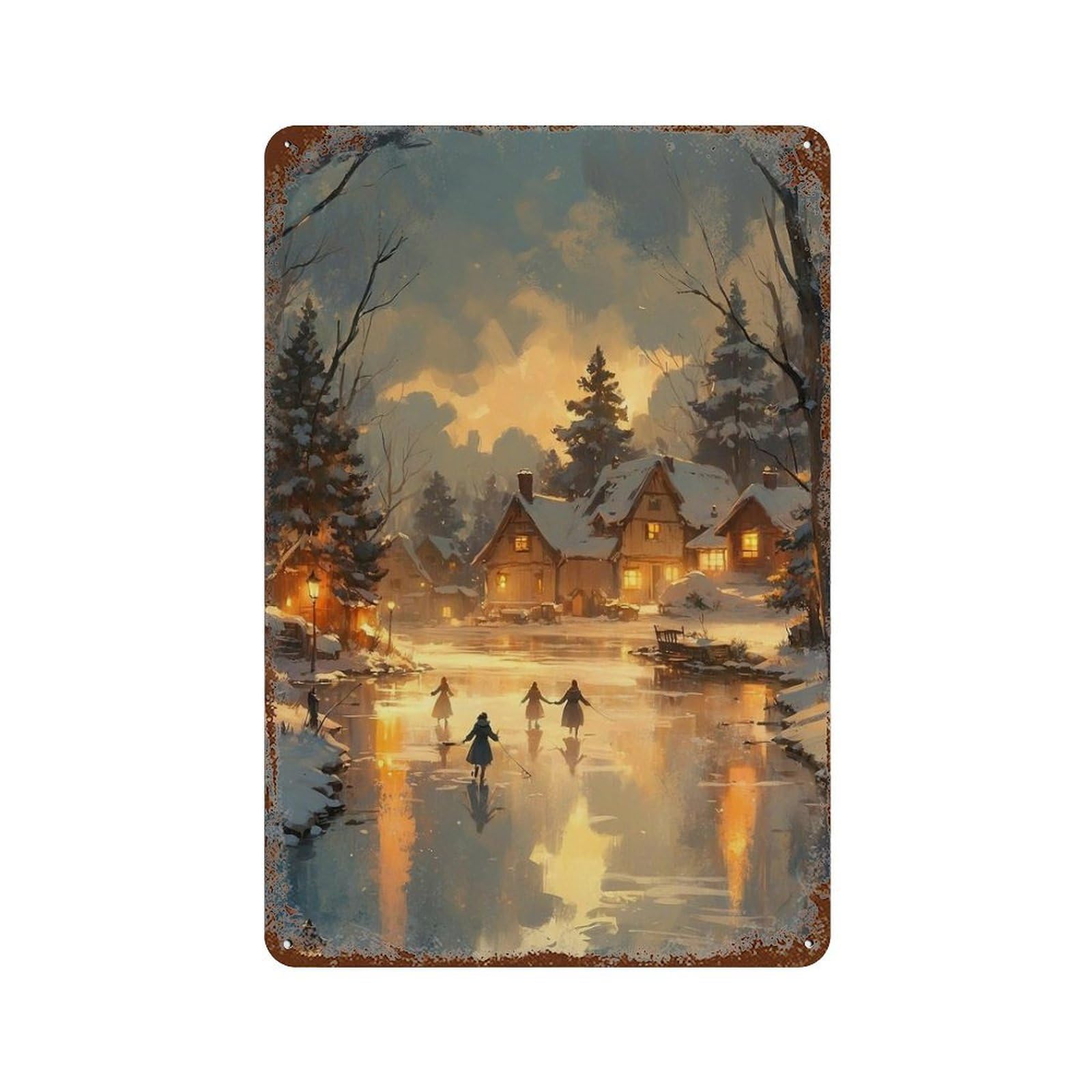 xiaoxiaoshen Vintage Large Countryside Scenery Skating Wall Decor Art Metal Tin Poster Modern Home Decor Art Home Bar Shop Decorations Vintage Sign 30x20cm
