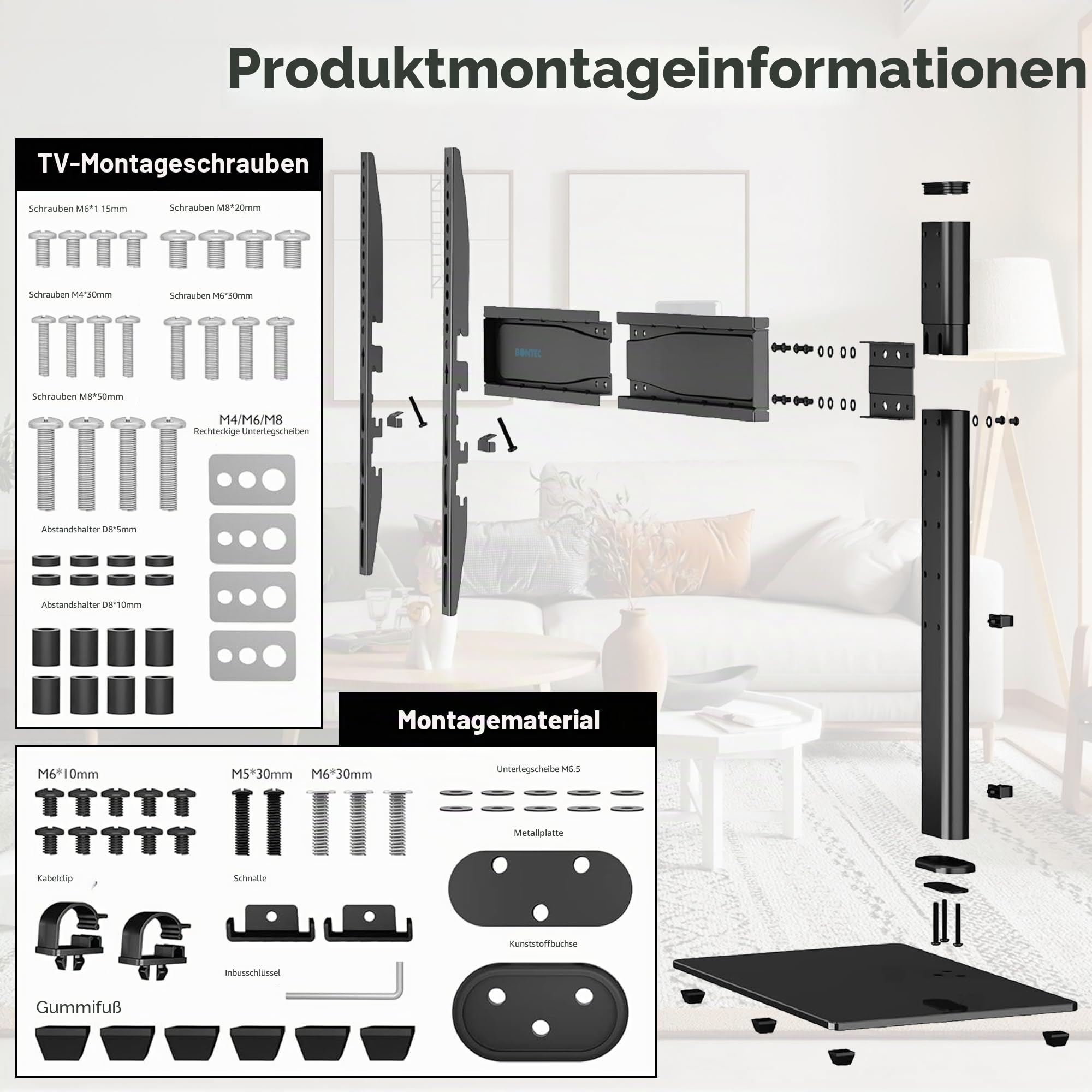 BONTEC TV Standfuss für 26-65 Zoll Fernseher, Höhenverstellbar bis 45kg, Max. VESA 600x400mm, Stabil und Universal, für LCD, LED, OLED, Plasma, Flach & Curved