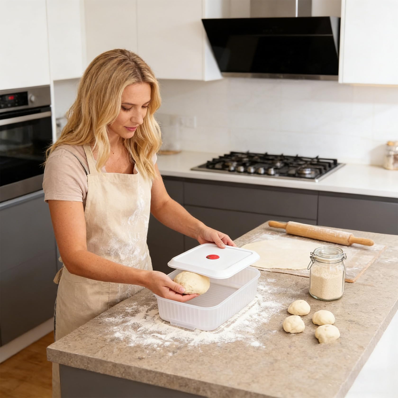 Juego De Caja De Masa Para Pizza Con Agitador De Masa, Aplastador Y Cortador, Caja Apilable Con Tapa Para Preparación, Fermentación Y Almacenamiento