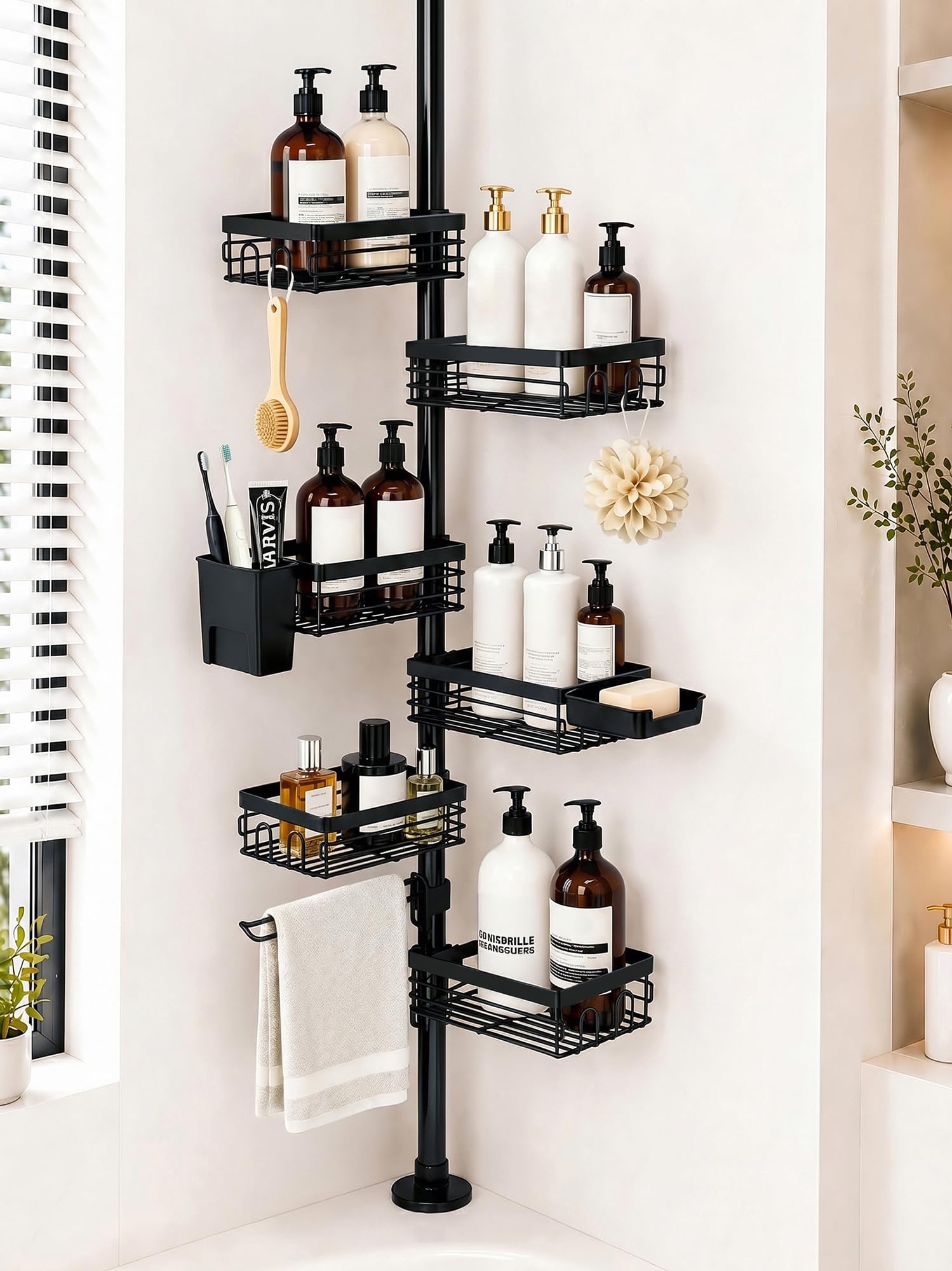 Photo 1 of VYPIOAY 6-Tier Corner Shower Caddy Tension Pole, 25-109.4 Inch, Black