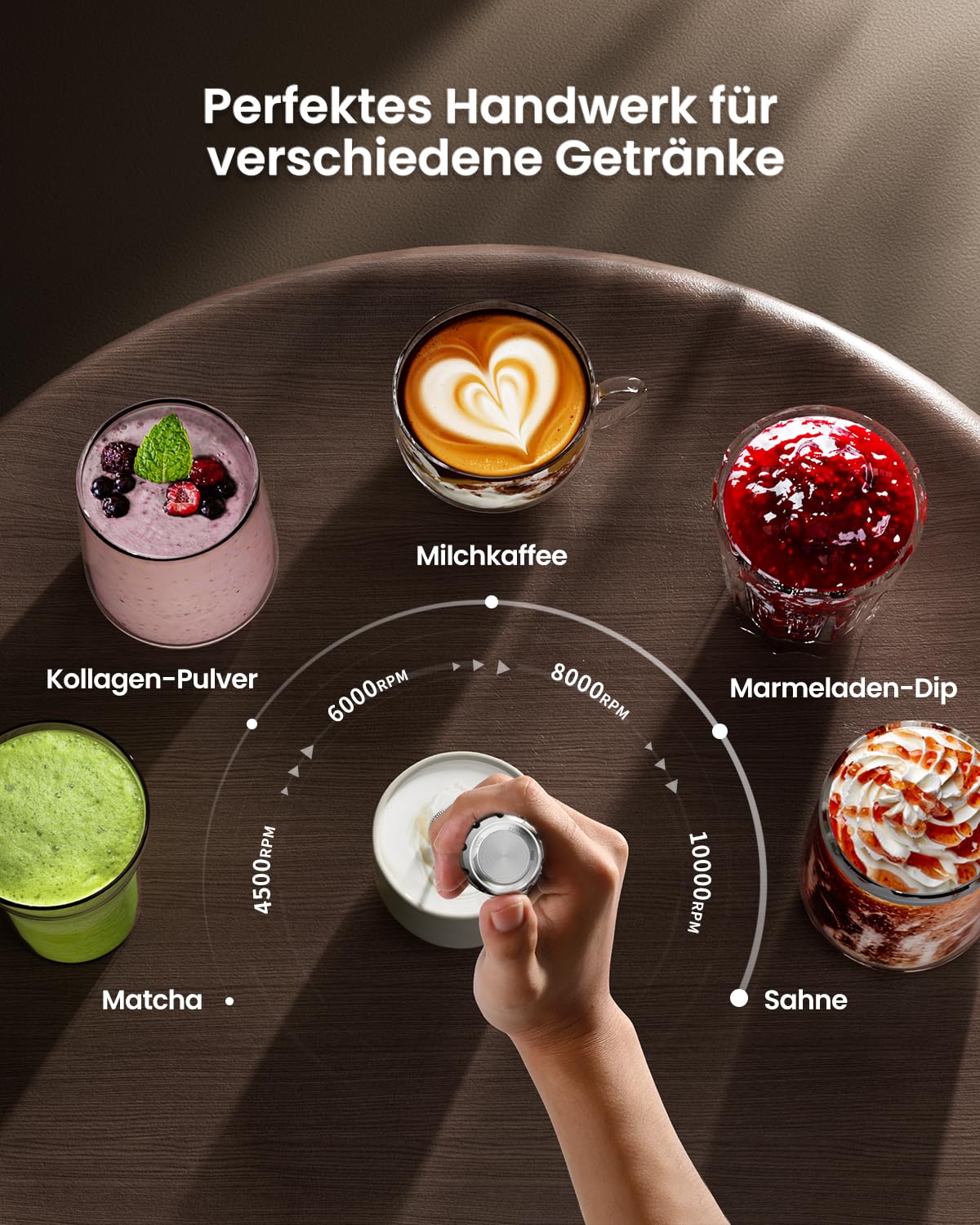 Maestri House Wiederaufladbarer Milchaufschäumer mit stufenloser Geschwindigkeitsregelung, wasserdichtem, abnehmbarem Edelstahlschneebesen. Elektrischer Handschaumbereiter für Latte und Cappuccino