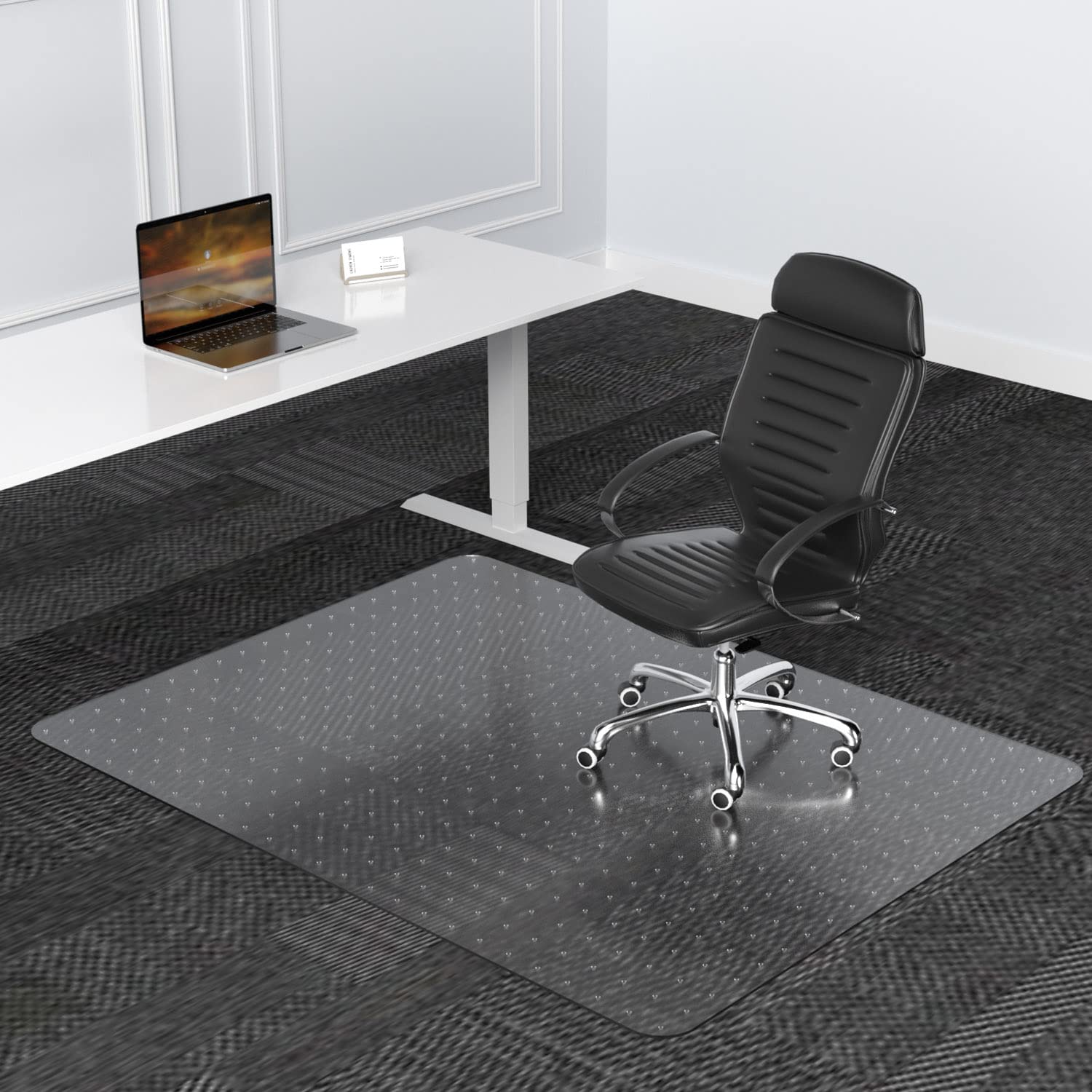 office chair mat for low pile carpeted floors - 46” x 60” clear carpet chair mats for home & office, studded floor mat for office chair on carpet