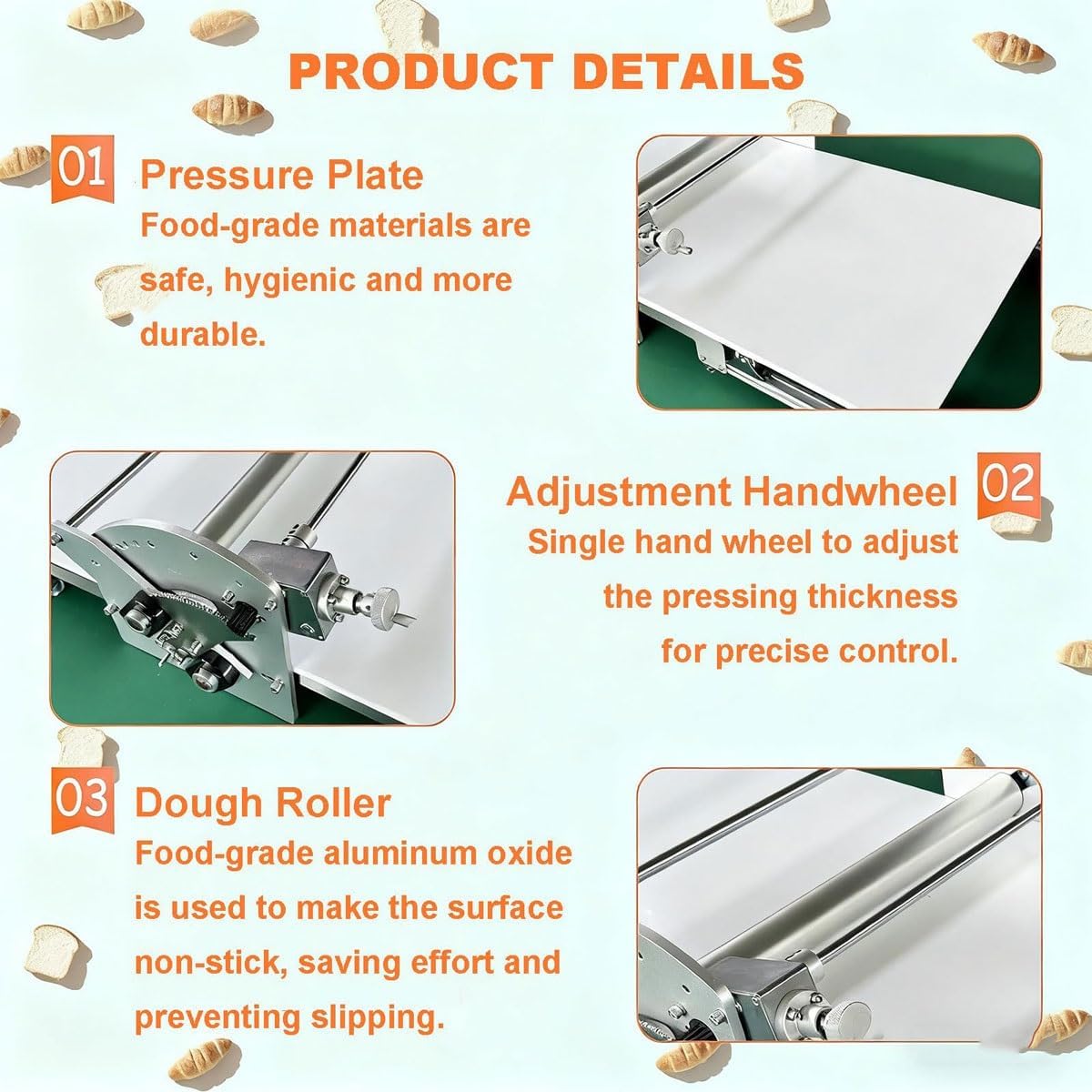 Electric Pastry Dough Sheeter and Fondant Roller,Commercial Foldable Dough Sheeter,2-30mm Adjustable Thickness, Aluminium Pastry Roller, Multifunctional Press for Bakery, Pizza, Croissant
