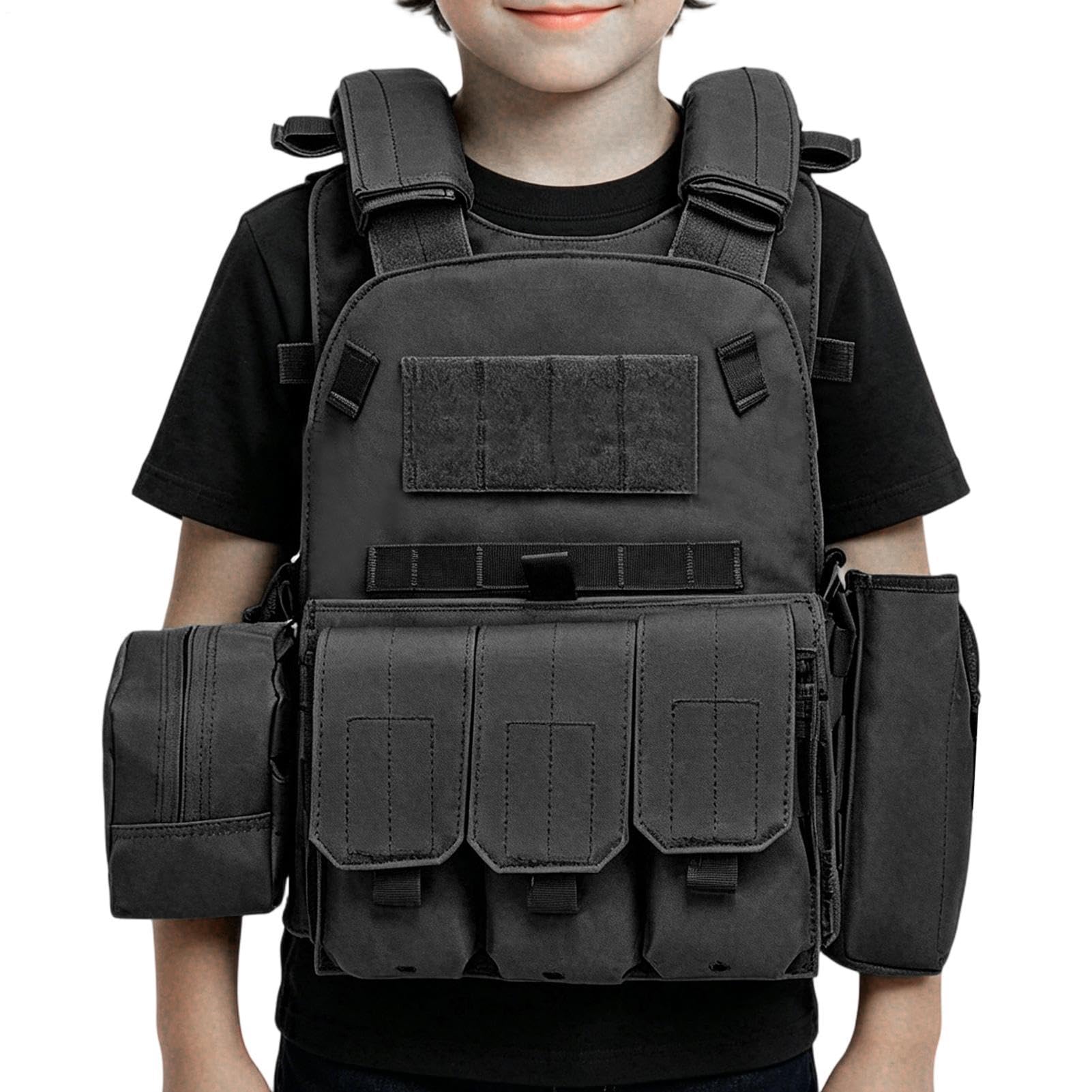 Airsoft Vest Kids Adjustable Protective Multiple Pouches Chest Rig