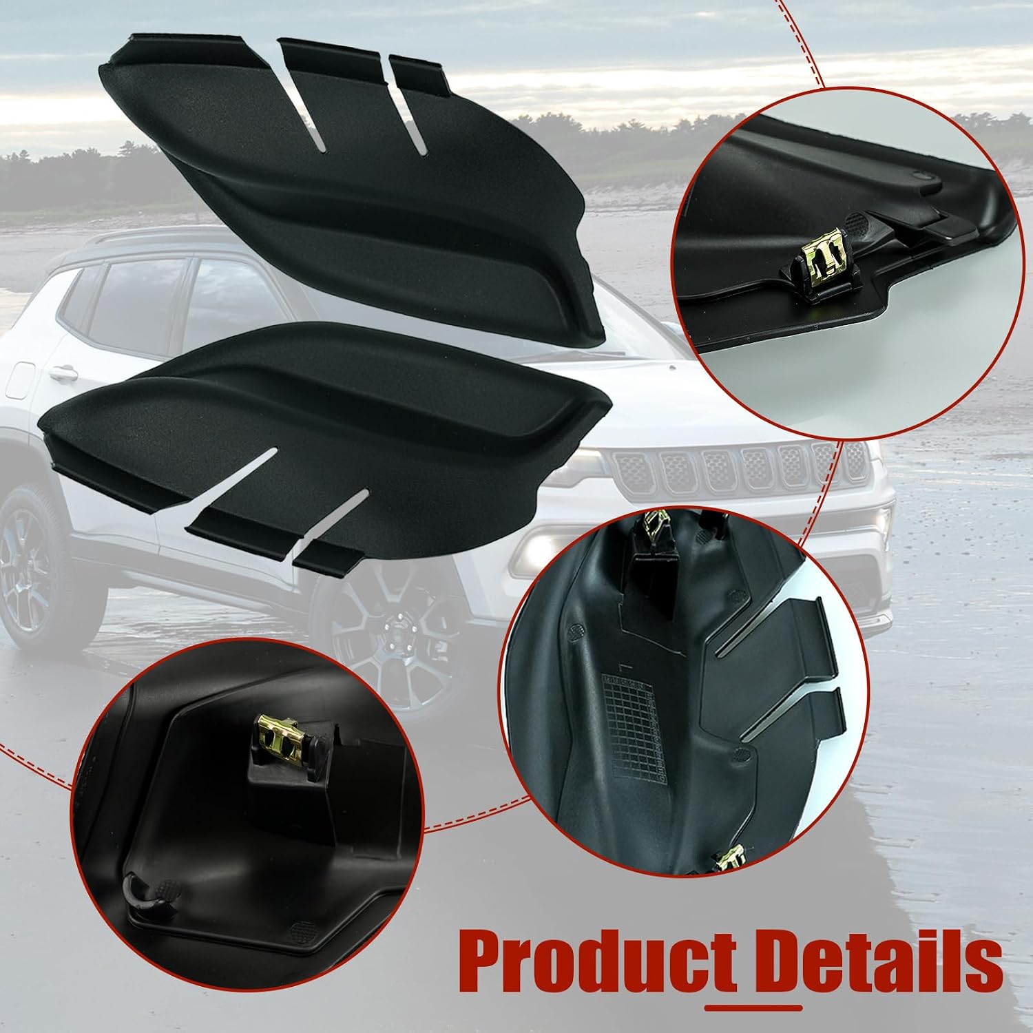 2Pcs Front Windshield Wrap Corner Trim Left & Right for Jeep Compass 2017-2023 | Engine Hood Hinge Cover Wiper Side Trim | Replaces 7AA47RXFAA 5UT13RXFAB 53223829 7AA46RXFAA 5UT12RXFAB 53223828