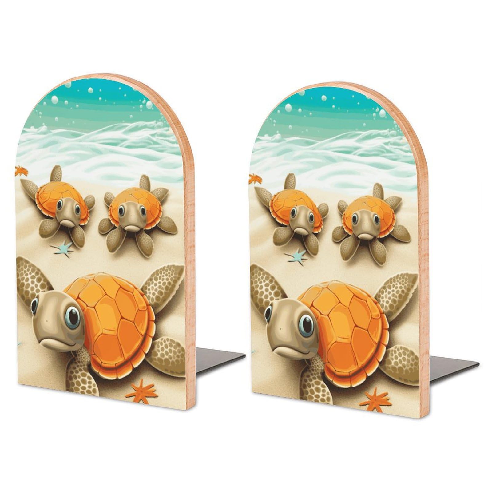 Serre-livres tortue et étoile de mer en bois pour bureau d'enfant et étagère