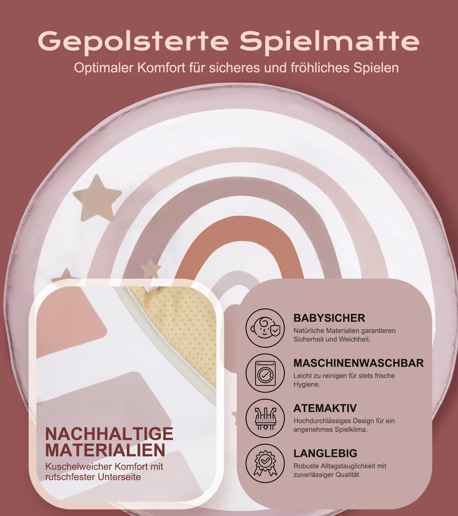 Mallify Spielbogen Baby Mädchen, Krabbeldecke für Baby mit 7 abnehmbaren sensorischen Spielzeugen und 12 Meilensteinkarten, Spieldecke baby ab Geburt, Baby Gym 0-6 Monate, Rainbow