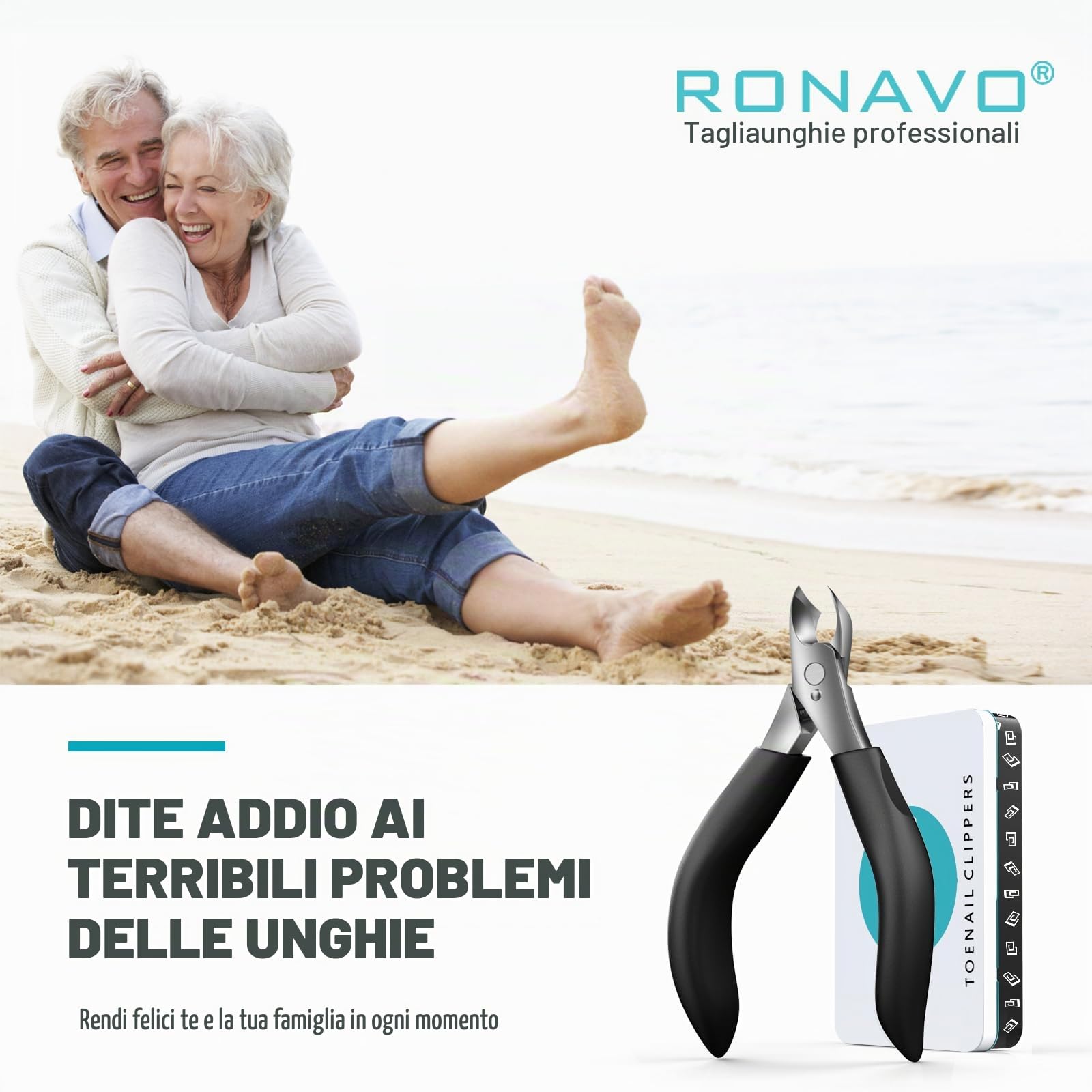 RONAVO - Tagliaunghie dei piedi, per unghie spesse, con funghi, incarnite, per anziani Manico lungo, custodia in pelle, conservazione sicura.