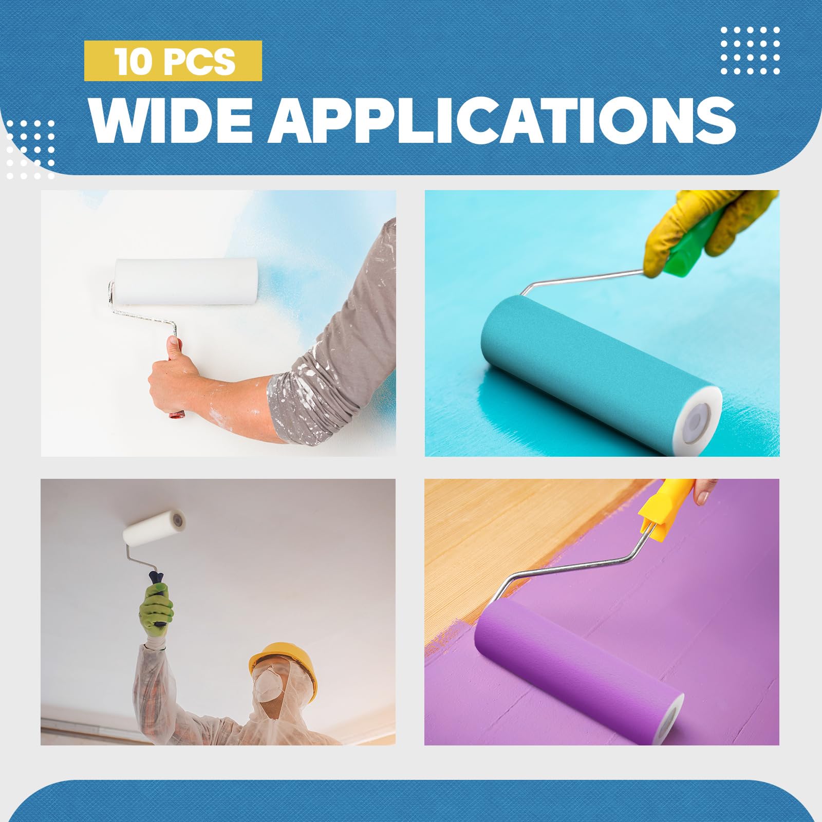 Nuenen 10 rodillos de pintura de espuma de 9 pulgadas, rodillo de pintura de espuma de alta densidad para pintar puertas, casas, armarios, techos, muebles, acabados lisos y uniformes, superficies