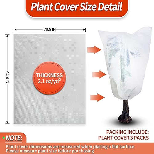 Miniatura 4 de Cubiertas para plantas de protección contra la congelación, paquete de 3, 70.8 x 94.4 pulgadas, 2.8 onzas, mantas de invierno para clima frío,