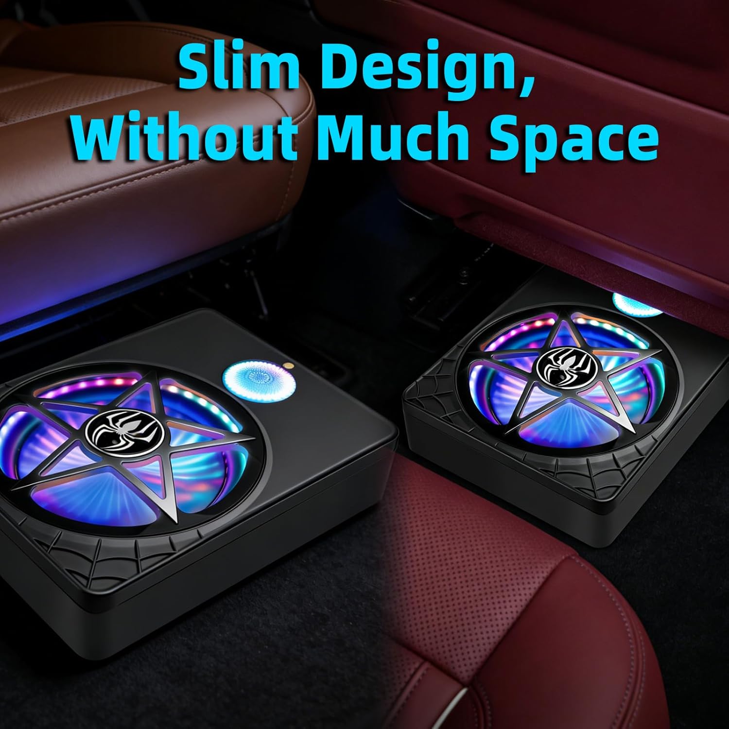 3000W 3-Way Car Subwoofer, Under Seat Subwoofers With Amp, Full-Range Powered Subs with Built-in Class D Amplifier, Touch Control, Physical Switch Color-Changing Pulsating LED Ambient Lighting