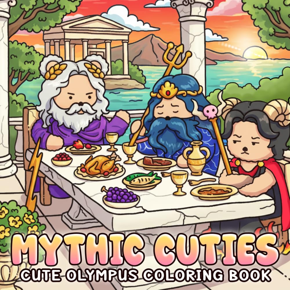 Mythic Cuties Coloring Book: Adorable Fuzzy Greek Gods, Goddesses, and Legendary Creatures Coloring Pages for Adults & Teens Seeking Relaxation and Creative Fun