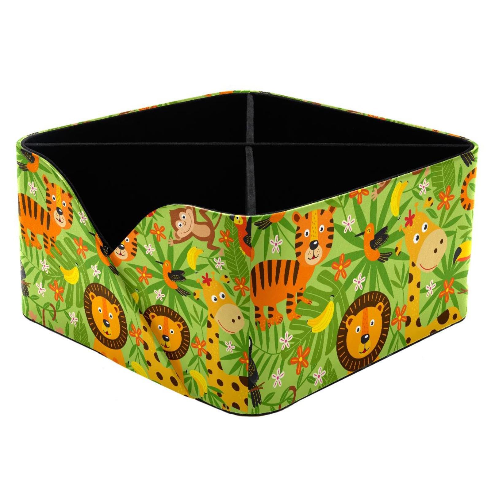 KengjuTesu Jungle Animals Lion Giraffe Monkeys Desktop Organizer Pen Holder, Rectangular Pencil Cup for Office, Study and Makeup Stations