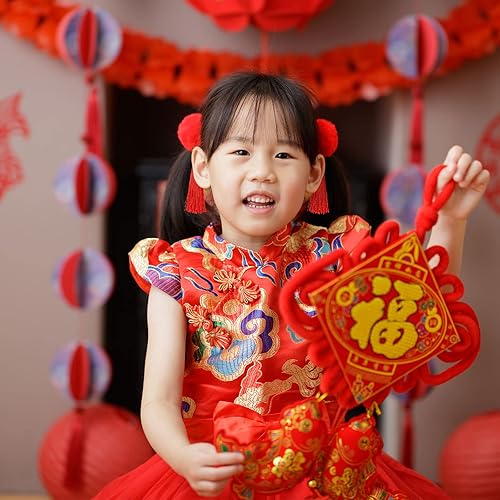 Miniatura 5 de Whaline 9 pares de pinzas para el pelo de Año Nuevo chino, pelotas, pasadores de pelo para bebés y niñas, estilo chino con borlas, lazos peludos