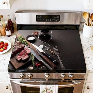 Stove Top Cover for Electric Stove Grilled ribeye beef steak red wine herbs spices Heat Resistant Glass Cooktop Protector Flat Top Oven Cover Mat Prevent Scratching 28" x 20"