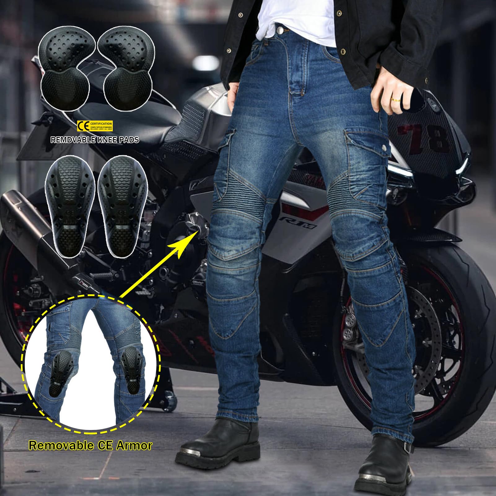 Motorradhose Für Herren/Damen, Radsport-Motorradhose, Stretch-Biker-Biker-Jeans, Sportliche Motorradhose Mit Protektoren, Motorrad-Schutzhose