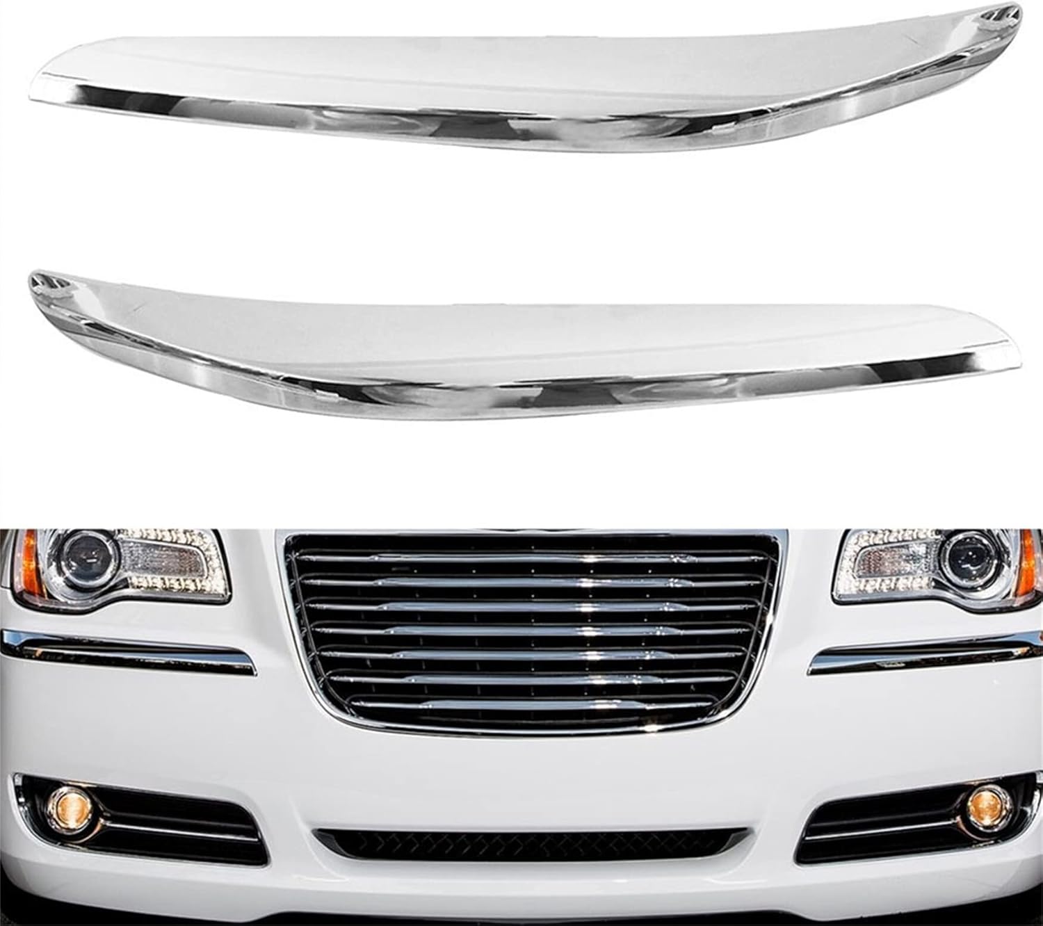 WFLNHB Chrome Front Bumper Molding Trim Pair Replacement for 2011 2012 2013 2014 300 CH1046103 CH1047103 68127941AB 68127940AB