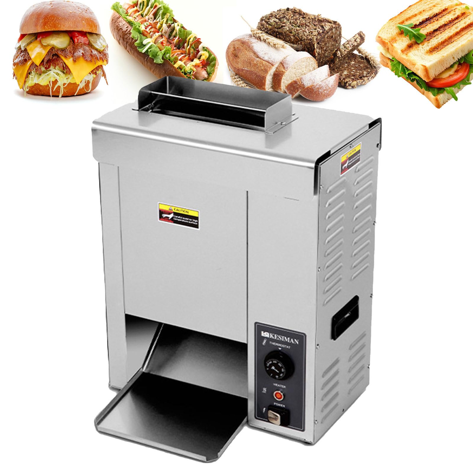 Automatyczny opiekacz do bułek hamburgerowych (2000 W) z regulacją grubości i temperatury (50–300°C) – dla restauracji, piekarni, stołówek i sieci gastronomicznych