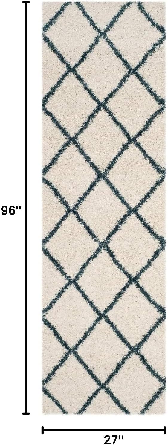 SAFAVIEH Hudson Shag Collection Runner Rug - 2'3" x 8', Ivory & Slate Blue, Modern Trellis Design, Non-Shedding & Easy Care, 2-inch Thick Ideal for High Traffic Areas in Living Room, Bedroom (SGH281T)