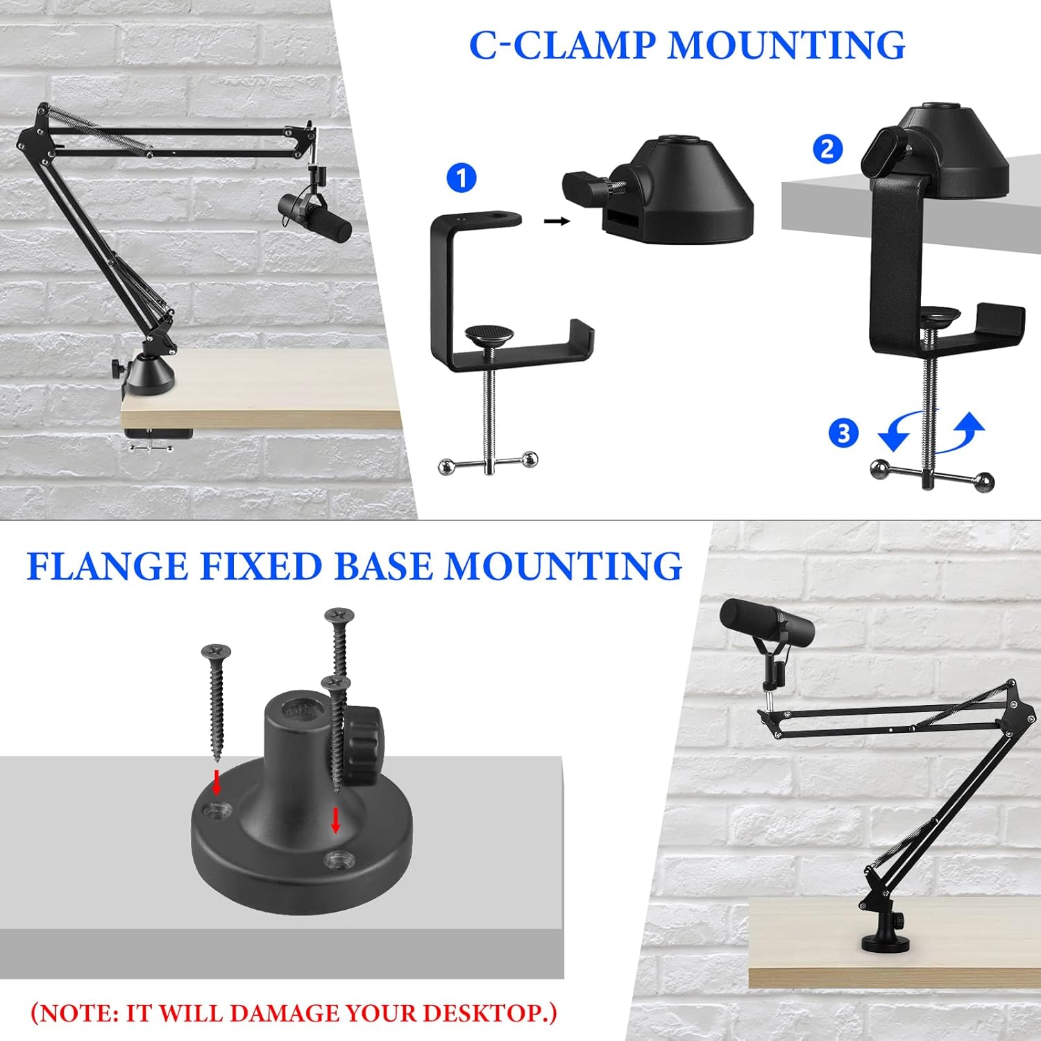 Geekria for Creators Microphone Arm Compatible with Shure MV7+, MV88+, SM7B, MV7, MV7X, SM57, Mic Boom Arm Mount Adapter, Suspension Stand, Mic Scissor ArmBracket Desk Mount Holder