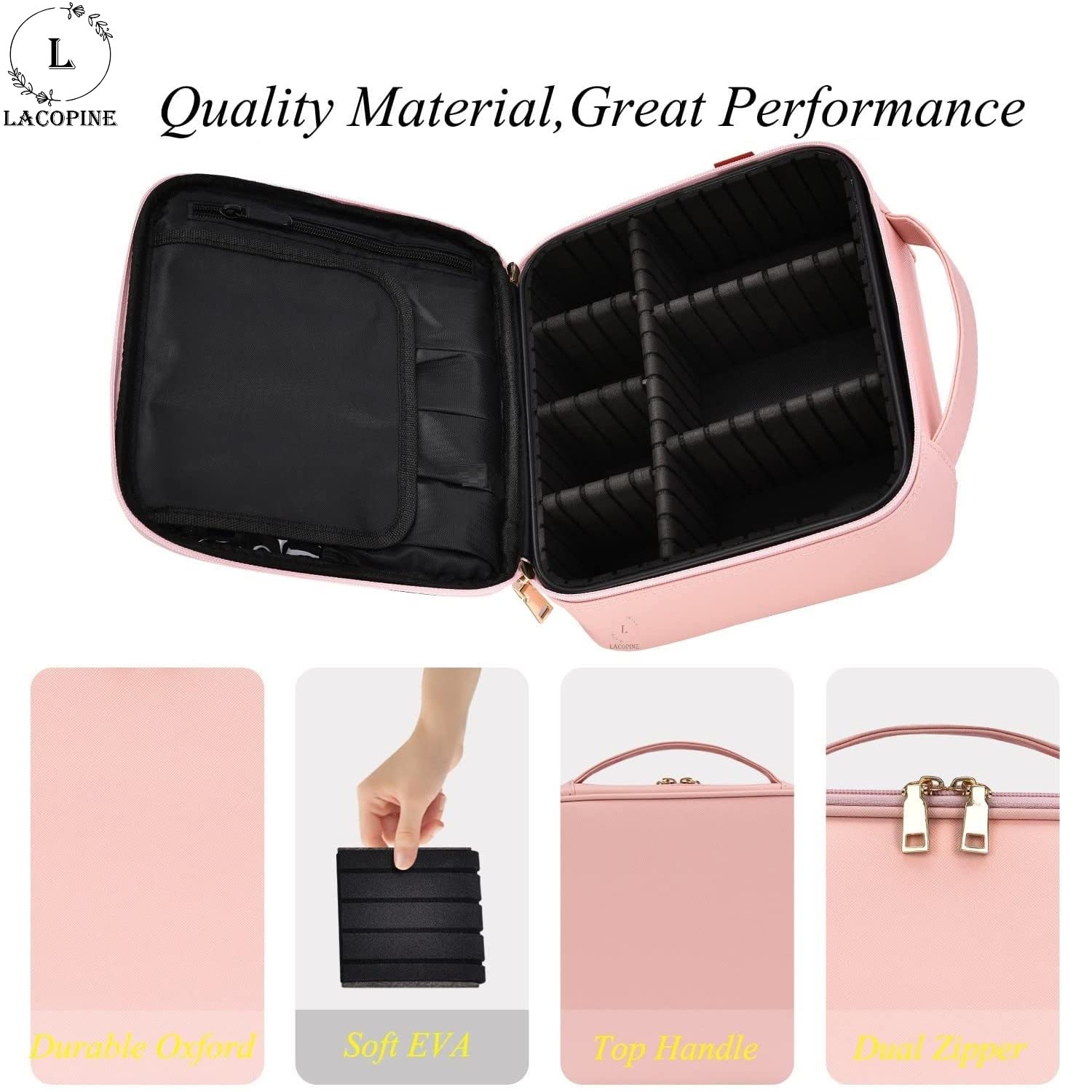 LACOPINE Portable Makeup Bag EVA Professional Makeup Artist Bag Makeup Train Case Makeup Organizer Bag for Travel and Home Use (Baby Pink, 10 INCH (1 Layer)) 3