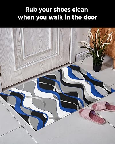 Miniatura 3 de Alfombra de baño para baño y dormitorio, diseño de geometría abstracta de felpa, antideslizante, absorbente, para entrada interior, 18 x 30