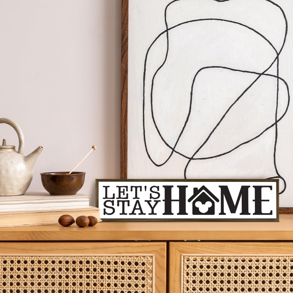 Home Wood Plaque Sign, Let’s Stay Home Wood Sign, Rustic Farmhouse Wall Decor Art, Entryway Decor, Living Room Decoration, Wooden Box Signs Desk Décor, Housewarming Gift, 38 * 8.5 In - Image 5