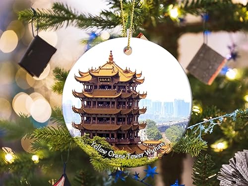 Miniatura 2 de China Yellow Crane Tower Wuhan Adornos de Navidad para árbol Colgante de cerámica Decoración de ornamento de doble cara Regalos de Navidad Recuerdos