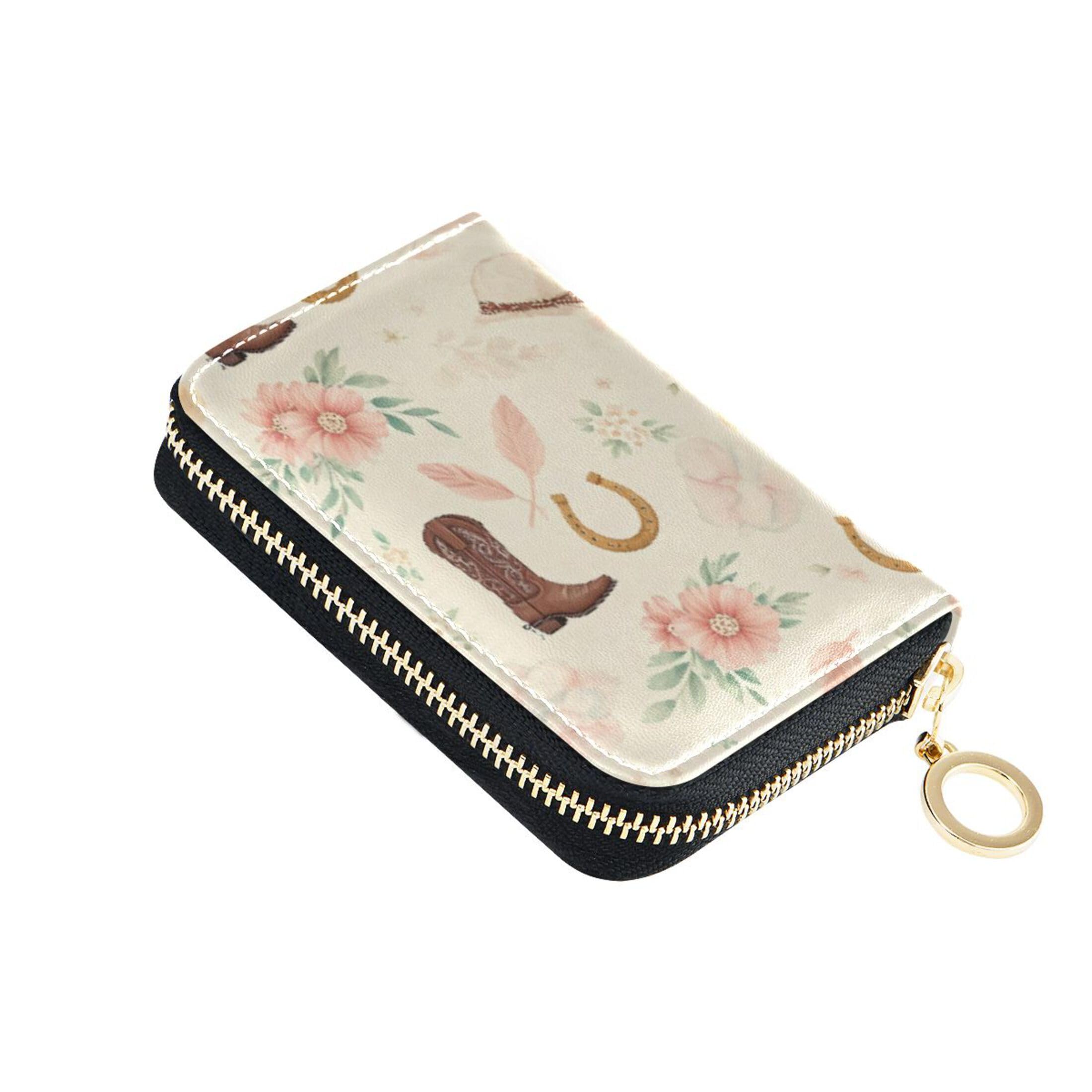 Burbuja Boot Hat Horseshoe Flowers Credit Card Holder for Women Men RFID Blocking, Leather Accordion Zipper Card Case Wallet 11 Slots