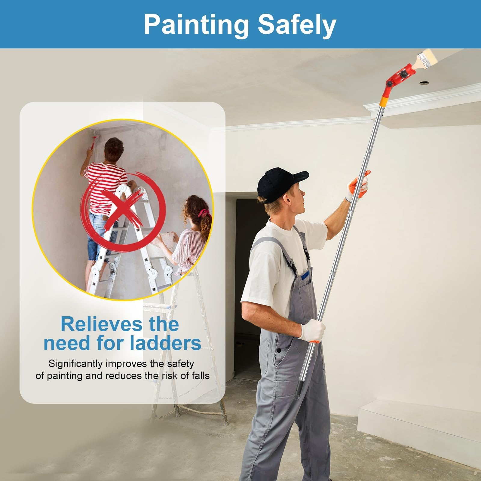Przedłużenie pędzla z wieloma kątami, 1,8 m, Multi Angle Paint Brush Extende, wysuwany wałek malarski, drążek przedłużający do wysokich sufitów, ścian, narzędzie do malowania narożników (czerwony)