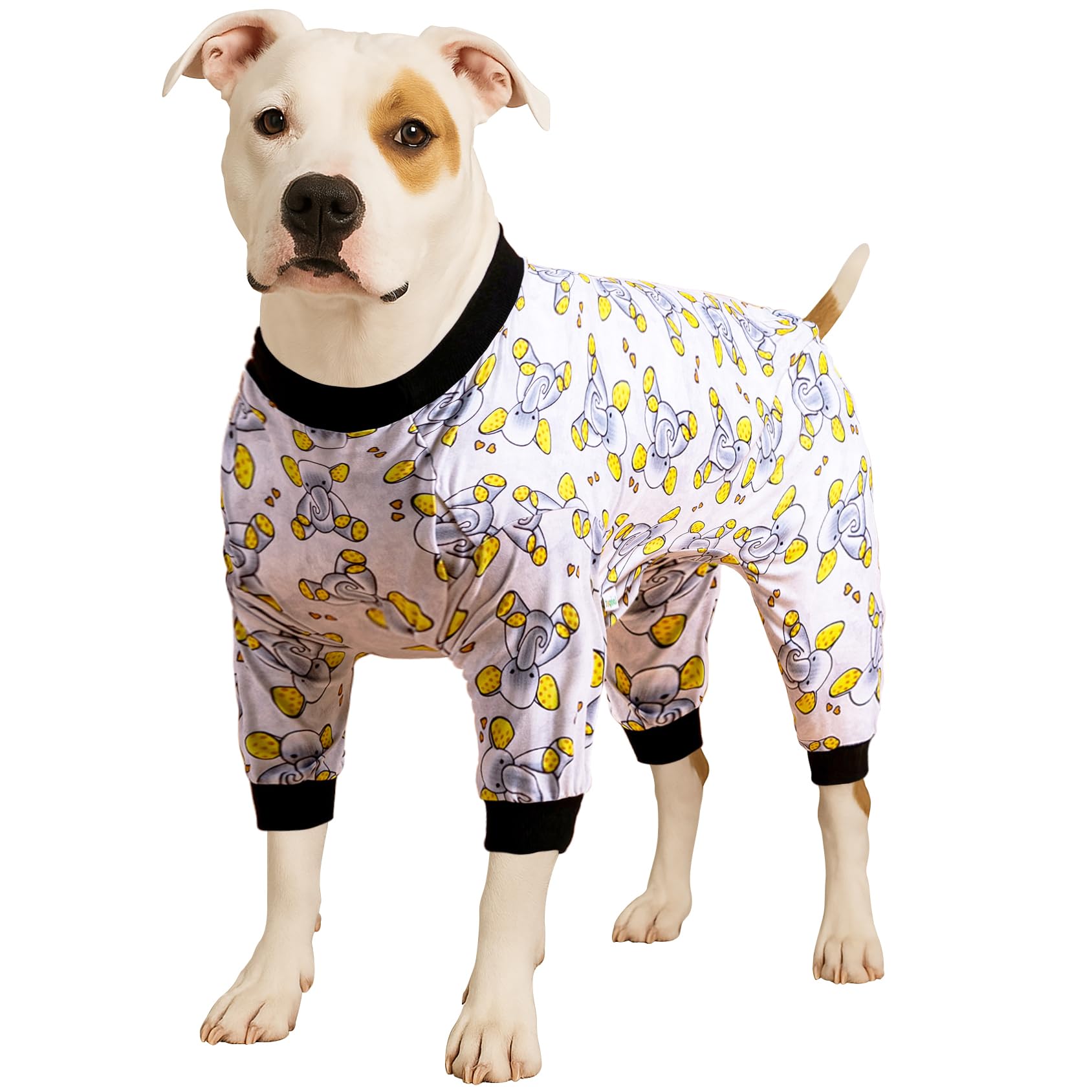 LovinPet Big Dogs Pajamas Clothes, Sleepytime Elephants Print, Pajamas for Pitbulls, Post Surgery Dog Shirt, Wound Care Large Dog Onesies, Lightweight