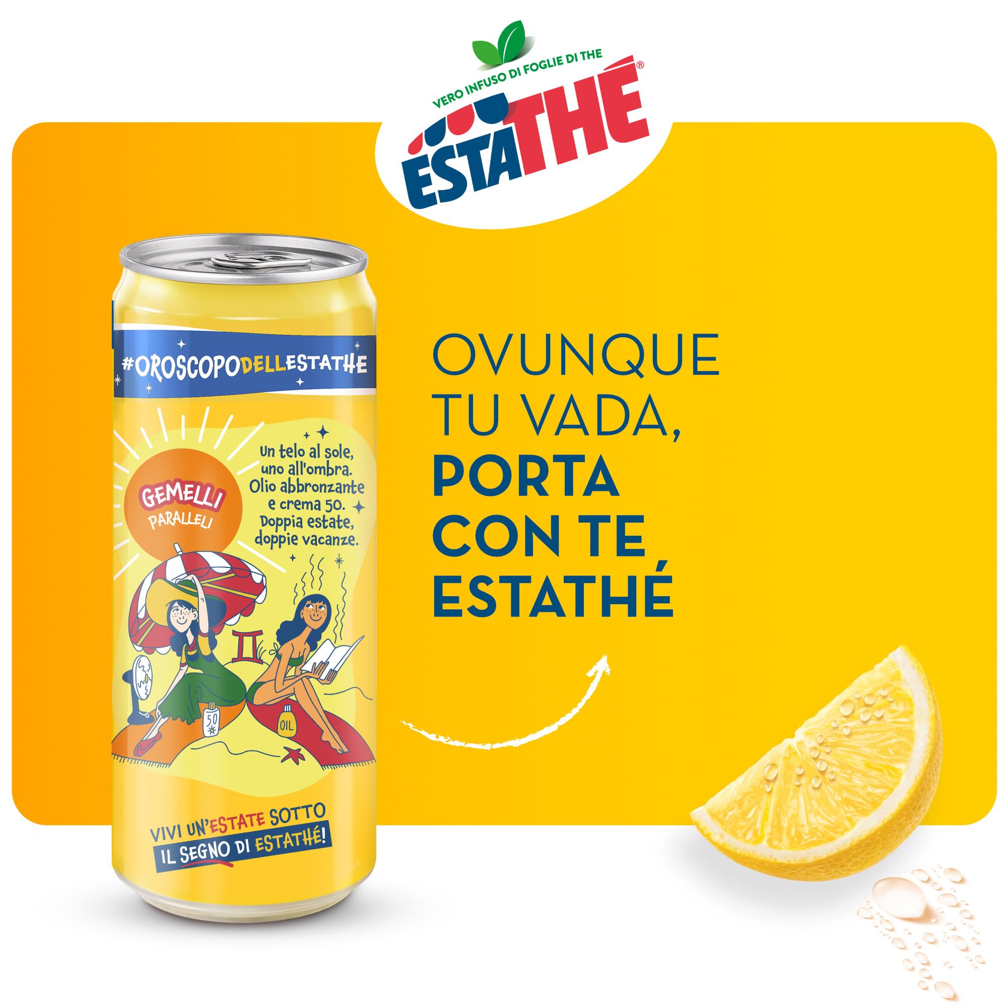 Estathé Limone - The Freddo con Vero Infuso di Foglie di The e Succo di Limone, Bevanda Analcolica Senza Glutine, 24 Lattine da 330 ml