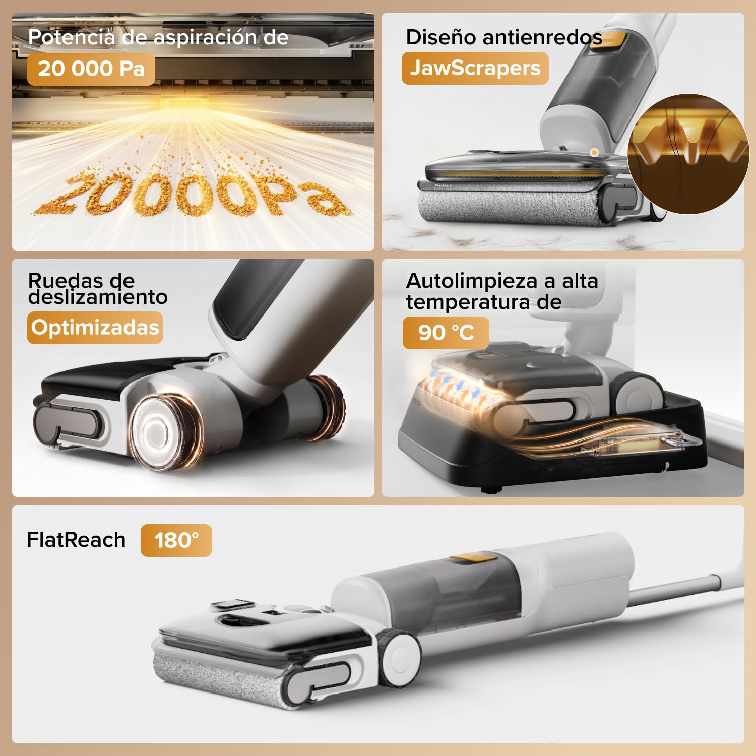 roborock F25 GT Gen 2 Set aspiradora en seco y húmedo, aspiradora-fregona de 20 000 Pa, diseño de 180°, autolimpieza a alta temperatura de 90 °C con secado automático, anti-enredos, ruedas optimizadas