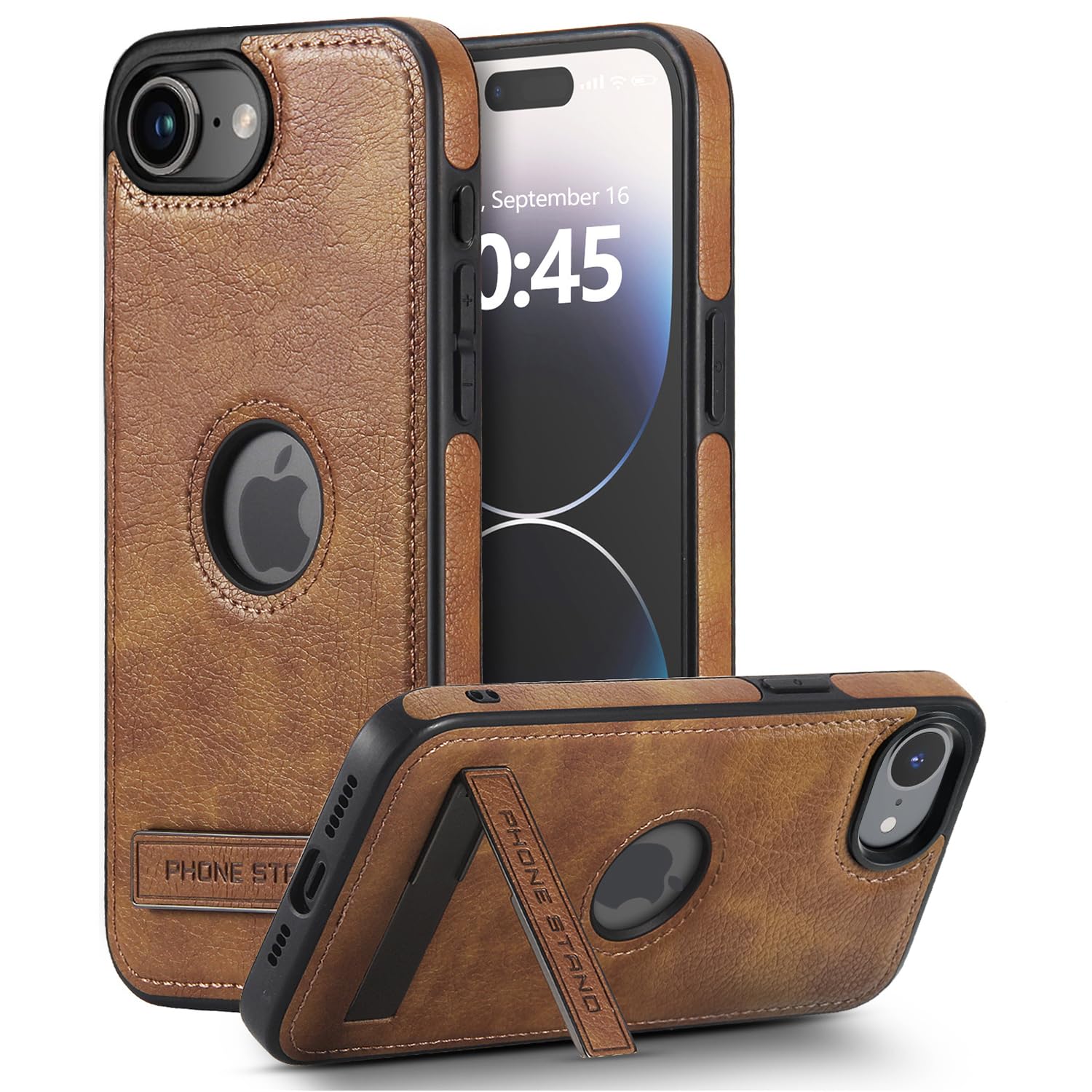 Photo 1 of KSELF Leather Case for iPhone 16e/ 17e Case, Protective Slim with Kickstand Shockproof Phone Cases, Built-in Invisible Stand Compatible with iPhone 16e/ 17e 6.1'', Brown