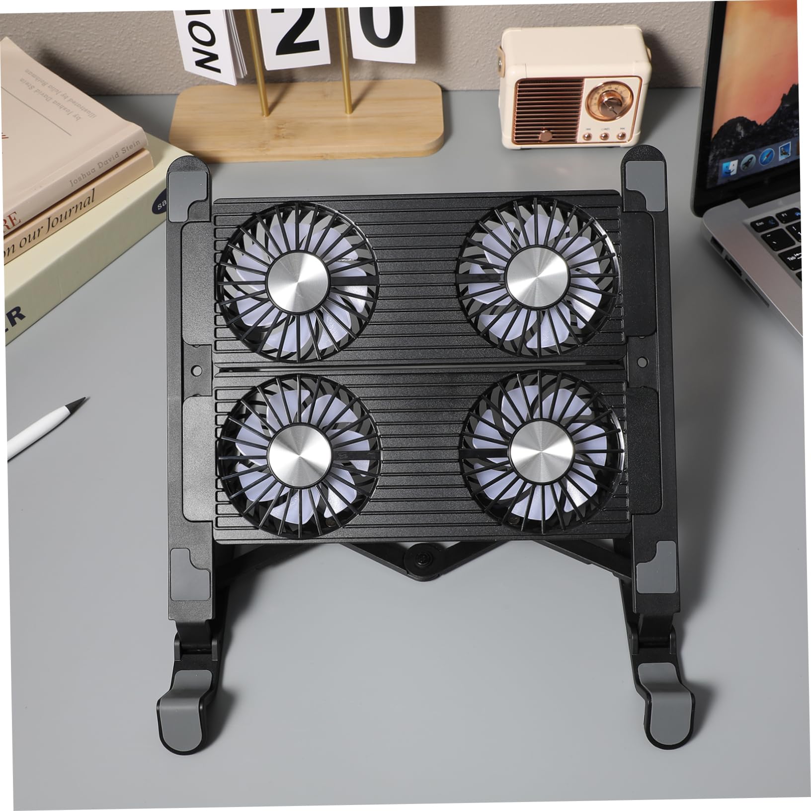 NUOBESTY Supporto di Raffreddamento per Laptop Ventole Nero in PC e Silicone, Base Pieghevole Raffreddamento Pro per Festa Estiva e Laptop Gaming