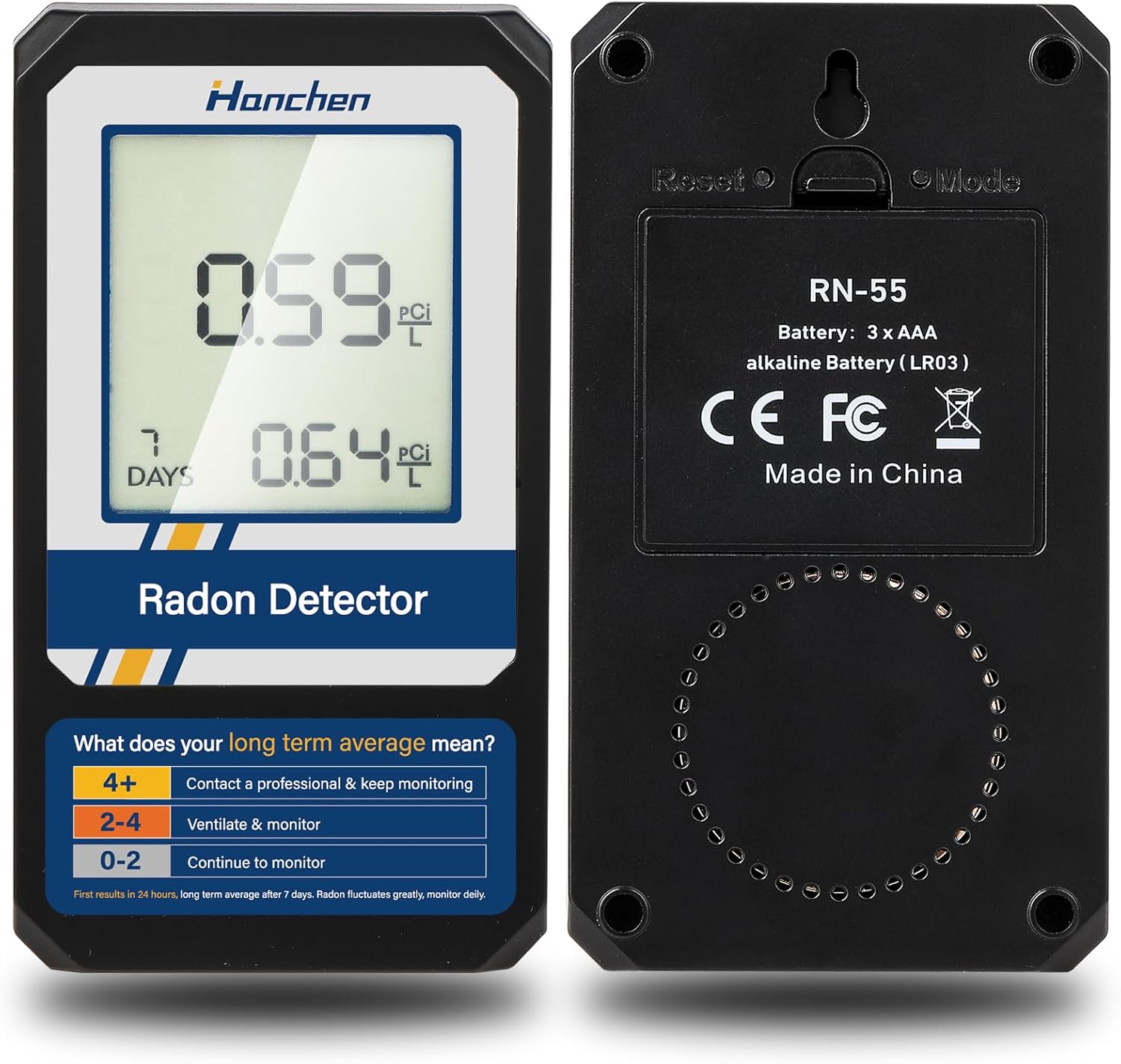 Home Radon Detector for Basement, Portable Radon Meter, Long and Short Term Monitor, Battery-Powered, Easy-to-Use, USA Version, pCi/L (Classic Version)