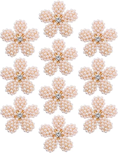 EXCEART 10 dijes de diamantes de imitación de flor de perlas con parte trasera plana para bricolaje, accesorios para el cabello, fabricación de