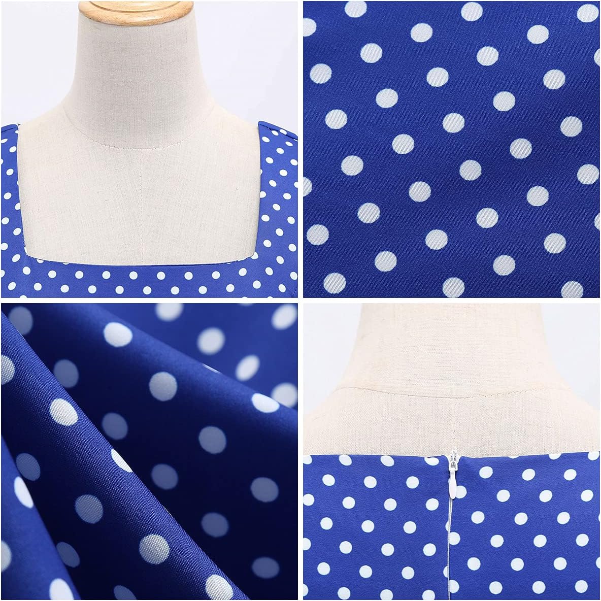 Women Vintage 50s 1950s Dress Square Neck A-line Polka Dot Rockabilly Swing Evening Party Cocktail Dresses - Image 5