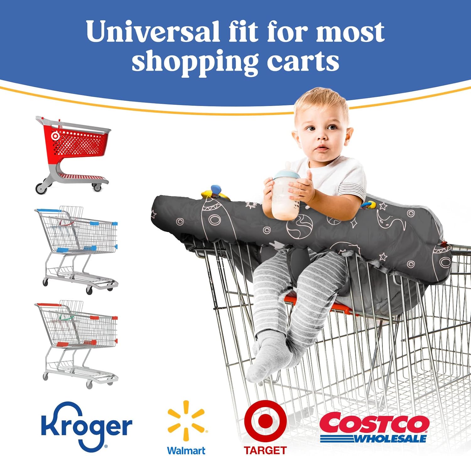 PILLANI Space Travel Bundle: Kids Car Tray & Shopping Cart Cover
