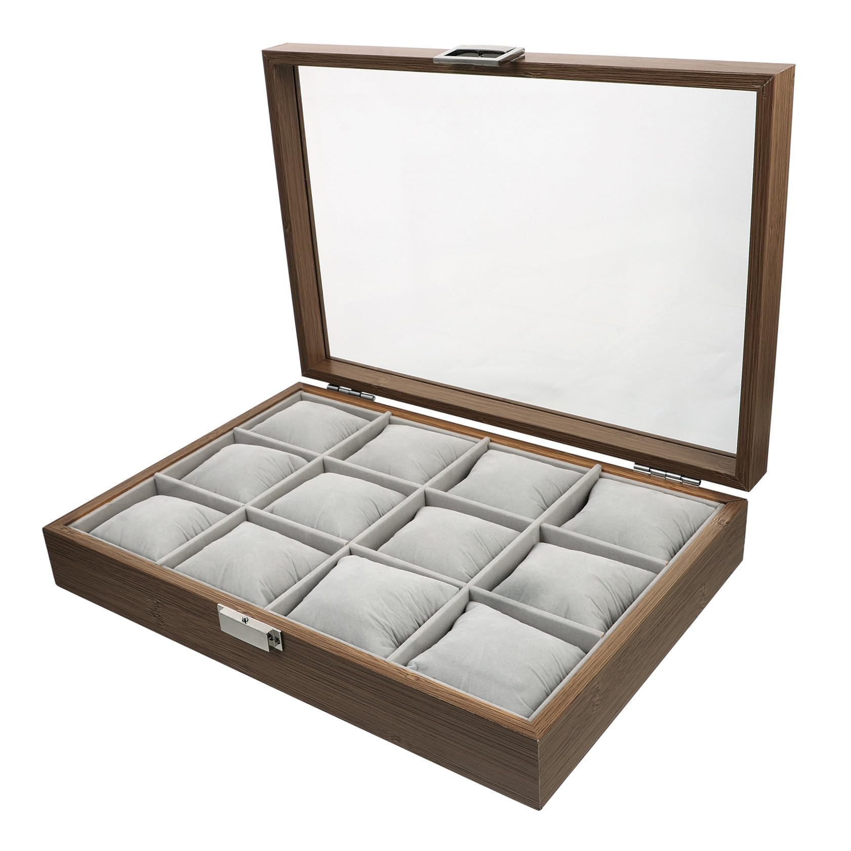 Scatola Portagioielli e Cuscini Rimovibili, Organizer Elegante in Legno con 12 Grandi Scomparti per Orologi e Braccialetti, per Uso Personale e Decorazione Casa