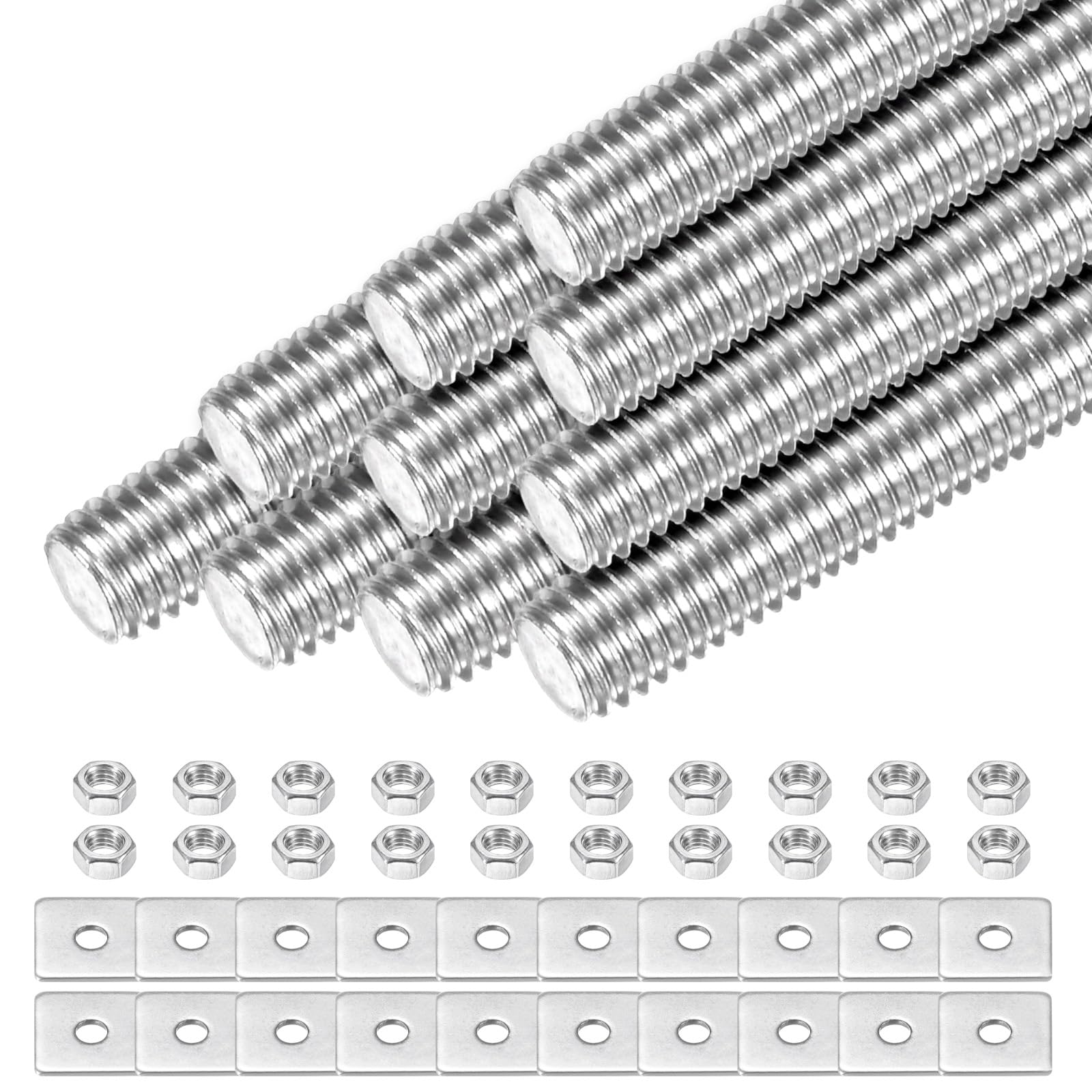 10-Set Fully Threaded Rod, M5x35mm 304 Stainless Steel Right Hand Thread Bar Studs with Nuts and Washers for Furniture Anchor Bolts/Clamps/U-Bolts, Metric Threaded Screw
