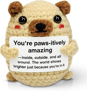 Positive Crochet Animals Pug - Handmade Emotional Support Crochet Dog Desk Decor Gifts for Family, Friends, Coworker, Girlfriends