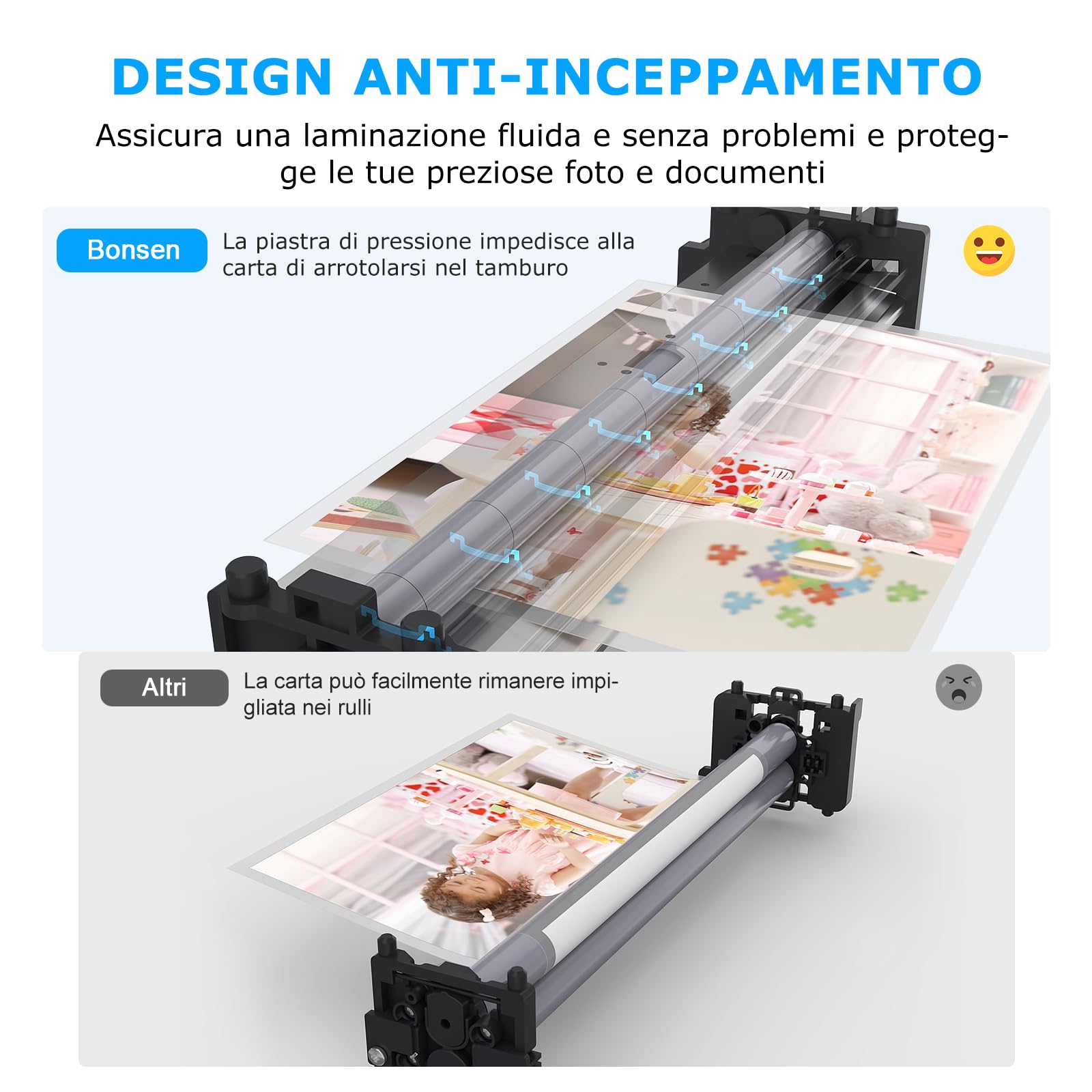 BONSEN Plastificatrice A3 con Tecnologia Anti-Blocco, 100 Fogli (50 x A4, 25 x A5, 25 x A6), Controllo di Temperatura NTC Preciso, 13 Pollici Plastificazione Rapida per Casa, Scuola e Ufficio, L3402