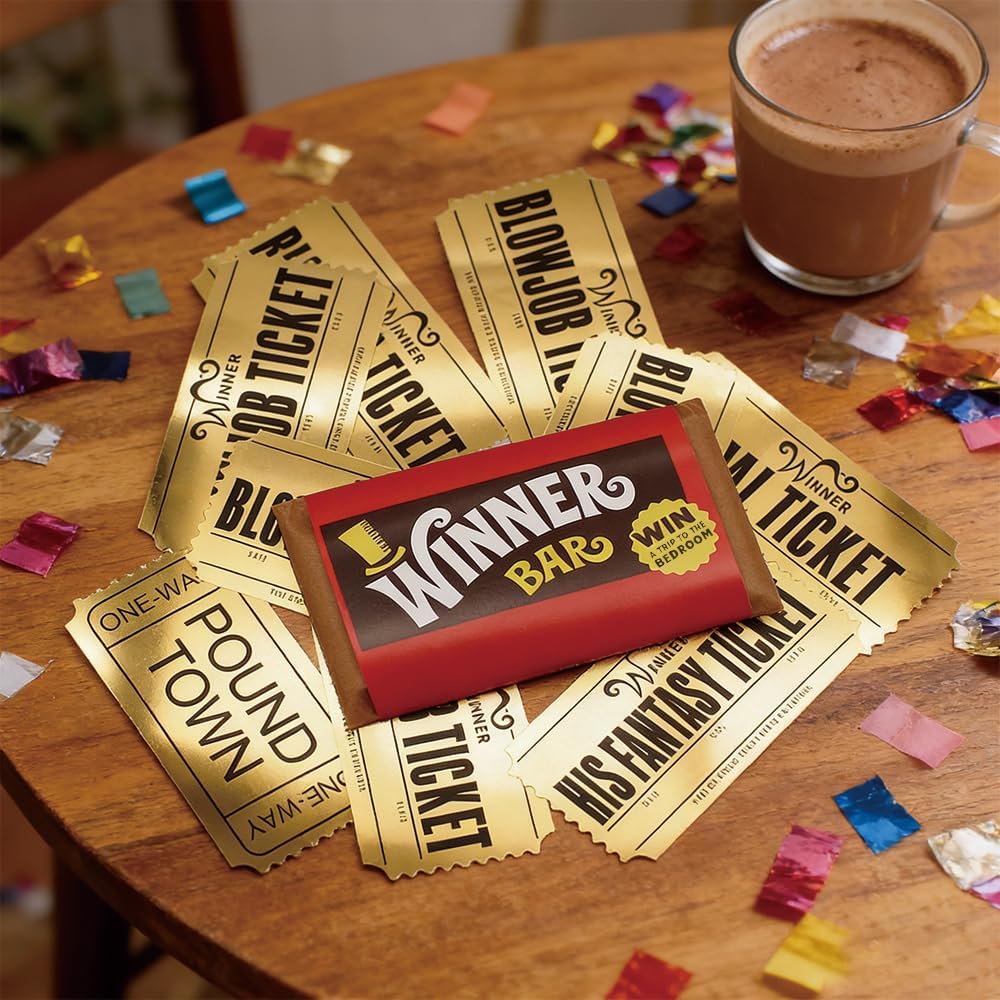 Chocolate Bar Wrapper Paper Golden Ticket Valentine's Gift Anniversary Present Girlfriend Wife Favor for Him Boyfriend Husband Funny White Elephant Gift (Blow)