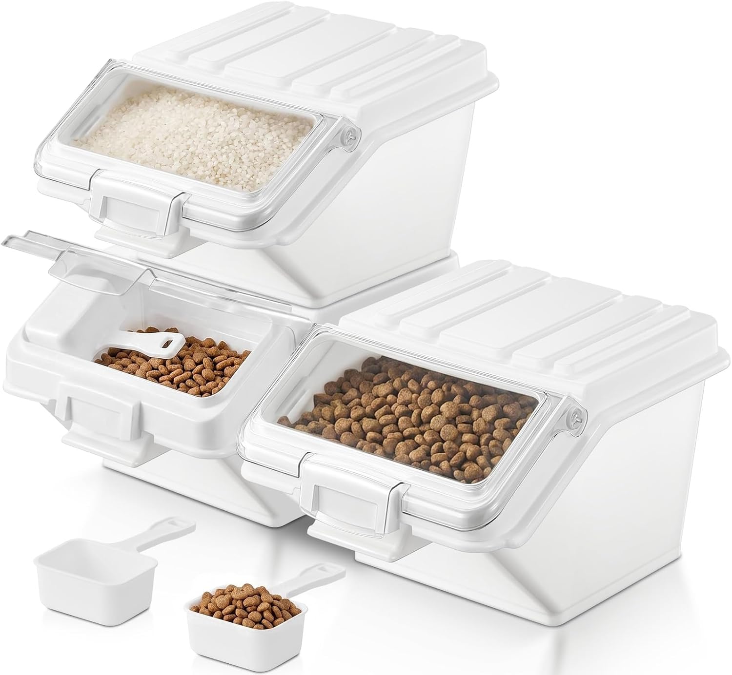 FOHERE 3 Pack Dog Food Storage Container, 40 Lbs Dog Food Bin with Scoop