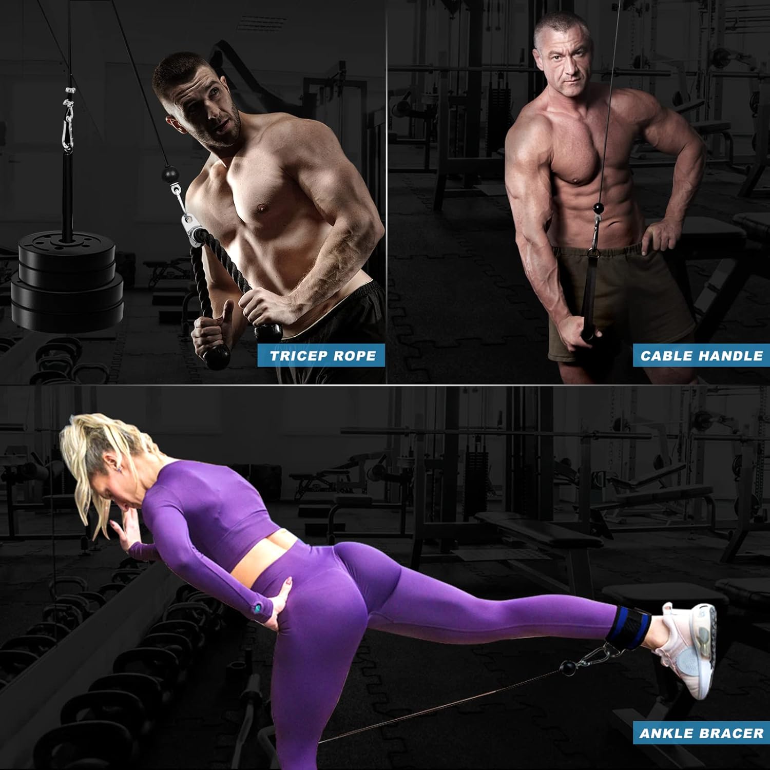 Uboway Weight Cable Pulley System: LAT Pull Down Machine with Dual Cable and Upgraded Loading Pin for Triceps, Back, Forearm, Shoulder, LAT and Lift Cable Pulley Attachments for Home Gym