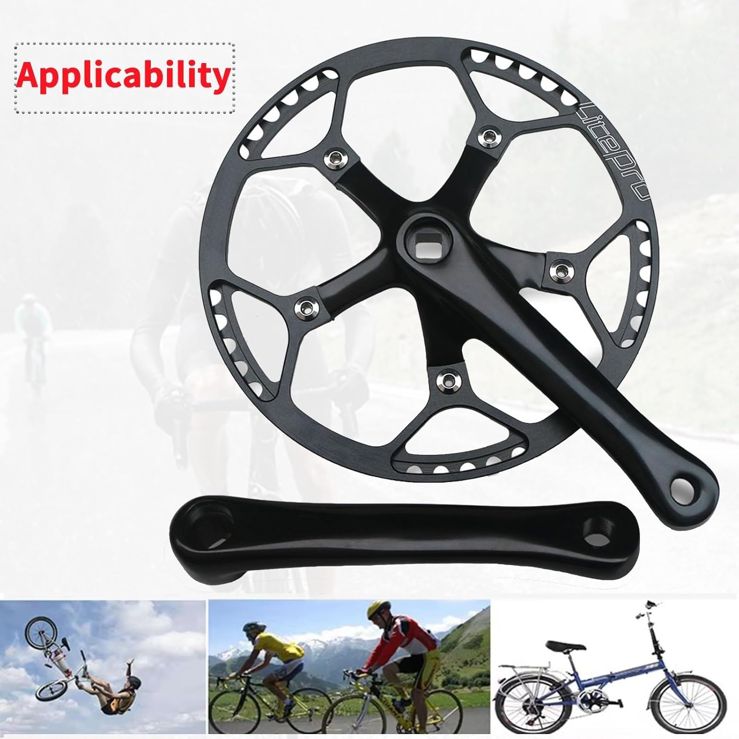 Bike Square Taper Crankset 165mm Folding Road Bike Crankset 130 Single Speed Chainring 45T 47T 53T 56T 58T Aluminium Alloy Ultralight Cranksets Arm