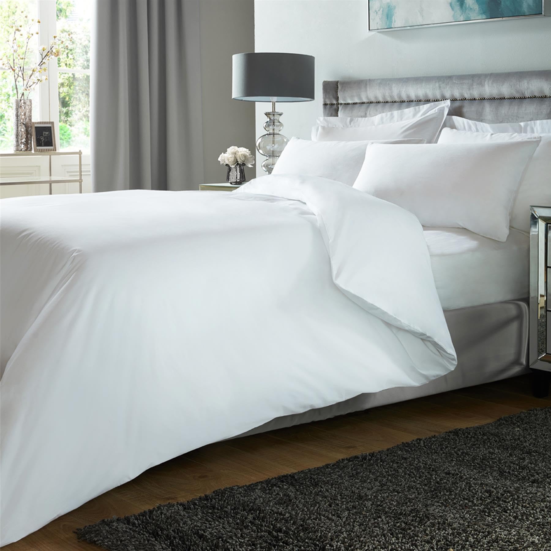 400TC Egyptian Cotton Single Duvet Cover Set – White Bedding with Pillowcases | Soft & Breathable 100% Cotton Duvet Cover Sets, Natural Spring Bedding for Home or Hotel