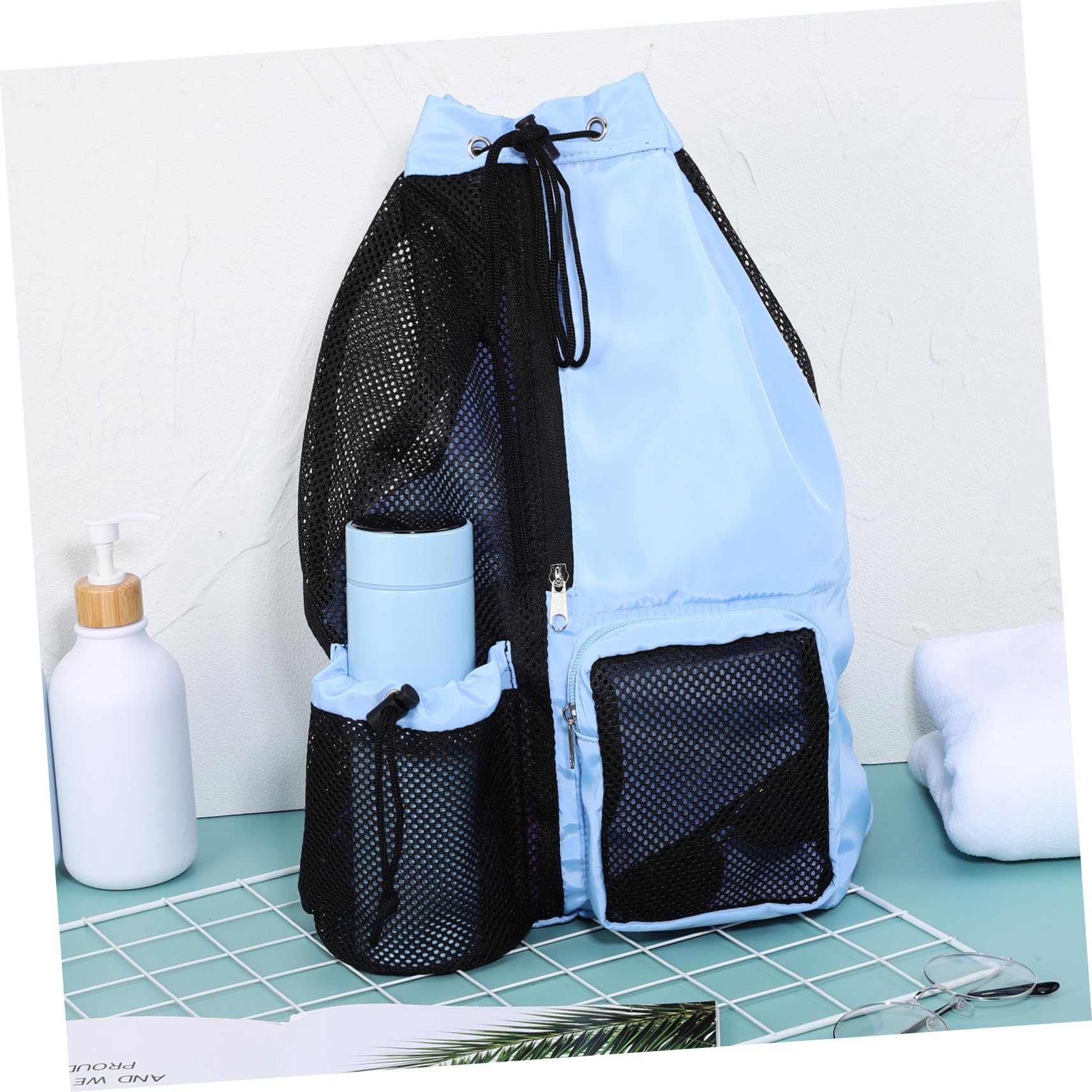 Toddmomy Mesh Swim Bag Drawstring Backpack Lightweight with Separated Compartments for Swim Gear Organization for Men Women Adults the Go