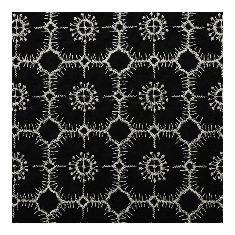 Tessuto di cotone e lino ricamato fatto a mano per borse per abiti fai da te (nero, 100 cm x 125 cm)